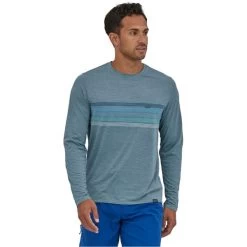 PATAGONIA M'S L/S CAP COOL DAILY GRAPHIC SHIRT LINE LOGO RIDGE STRIPE: LIGHT PLUME GREY X-DYE 23 -Magasin de matériel d'alpinisme 9 126850 45190 lipx 03