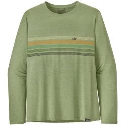 PATAGONIA M'S L/S CAP COOL DAILY GRAPHIC SHIRT LINE LOGO RIDGE STRIPE: SALVIA GREEN X-DYE 23