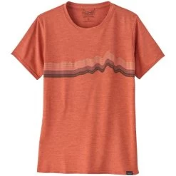 PATAGONIA W'S CAP COOL DAILY GRAPHIC SHIRT RIDGE RISE STRIPE: QUARTZ CORAL X-DYE 23